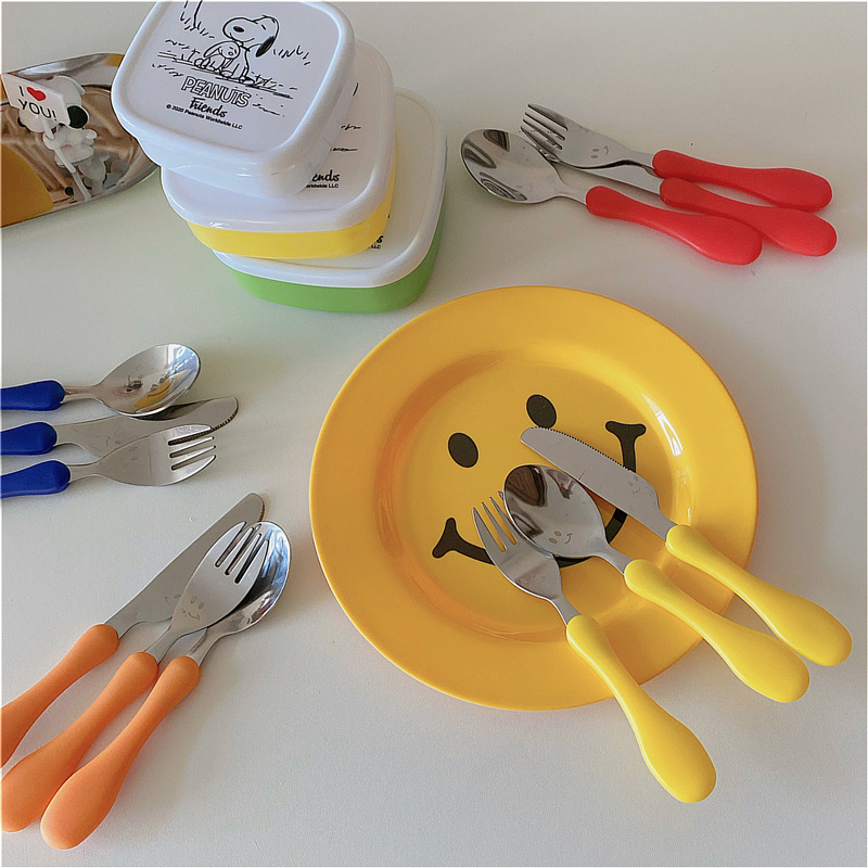 3 Piece Spoon Fork Knife Stainless steel children's cutlery with color handle