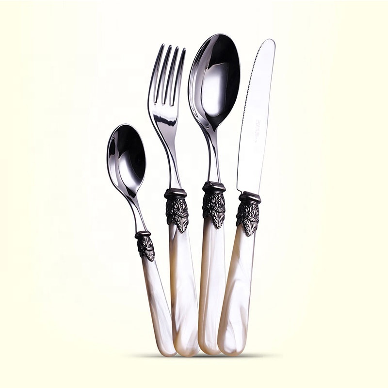 Italian Design Vintage Stainless Steel Cutlery Flatware Set, 24/16 Piece Royal Flatware Set with White Pearl Handle Cutlery