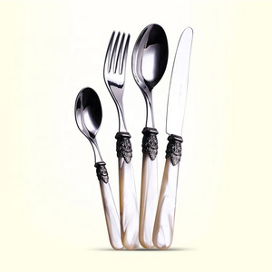 Italian Design Vintage Stainless Steel Cutlery Flatware Set, 24/16 Piece Royal Flatware Set with White Pearl Handle Cutlery