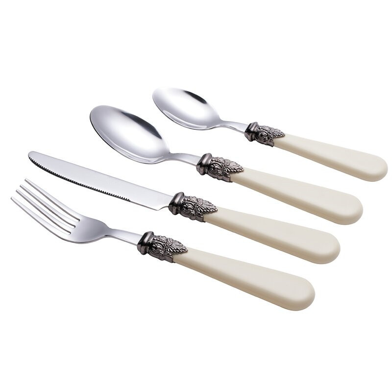 Italian Design Vintage Stainless Steel Cutlery Flatware Set, 24/16 Piece Royal Flatware Set with White Pearl Handle Cutlery