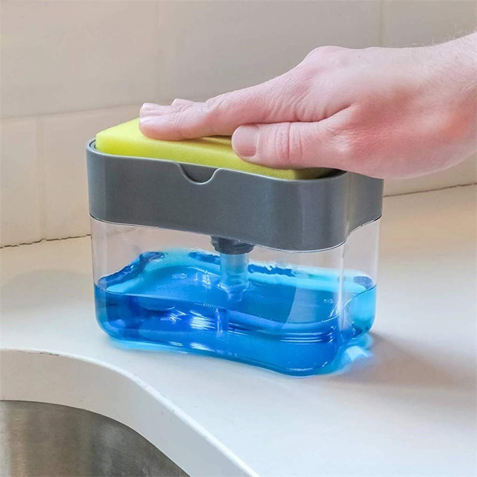 2 in 1 Creative Soap Dispenser with Sponge Double Layer Kitchen Plastic Soap Dispenser Automatic Sponge Box Scrubber Holder Case