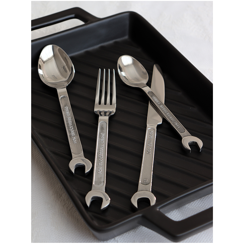 Italian mechanical industrial style tableware 4 piece stainless steel Spanner knife fork spoon Wrench mechanic cutlery