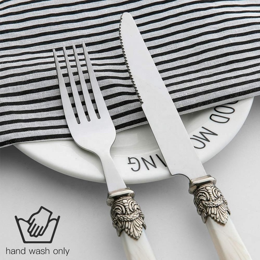 Vintage Retro Stainless Steel Dining Resin Handle Flatware, 12 Piece Royal White Pearl Acrylic Cutlery Silverware Set