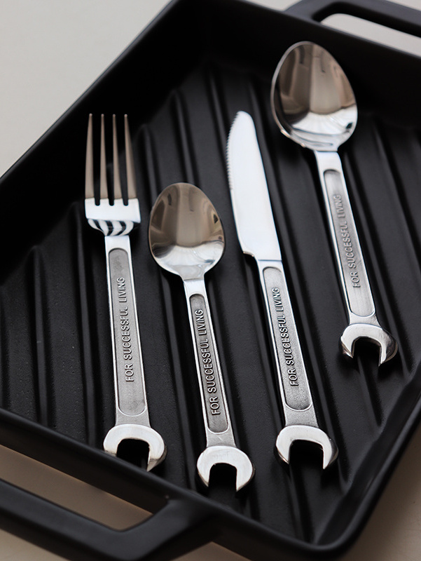 Italian mechanical industrial style tableware 4 piece stainless steel Spanner knife fork spoon Wrench mechanic cutlery