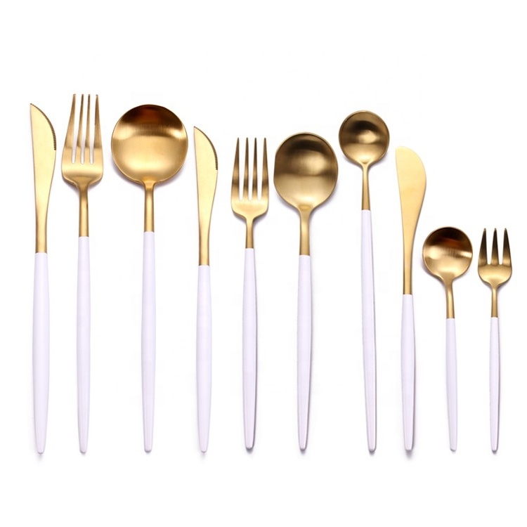 Cutipol goa white and gold cutlery set, 5pcs flatware with resin handle for wedding party rentals