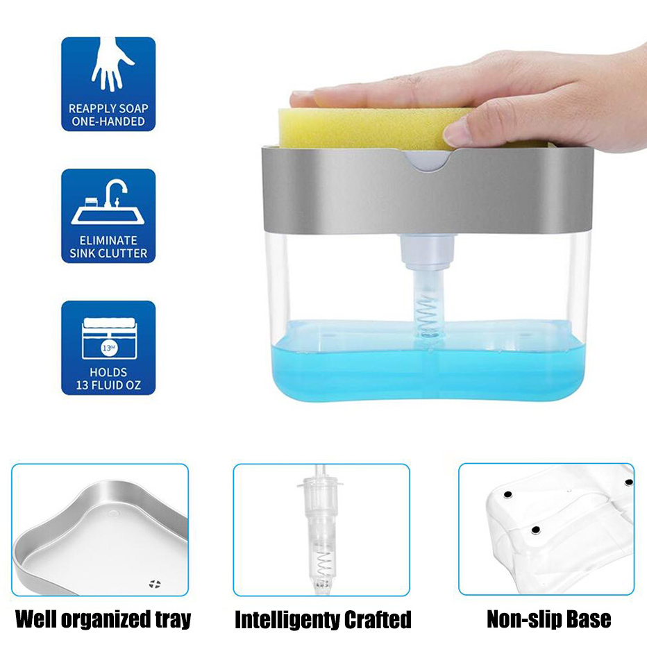 2 in 1 Creative Soap Dispenser with Sponge Double Layer Kitchen Plastic Soap Dispenser Automatic Sponge Box Scrubber Holder Case