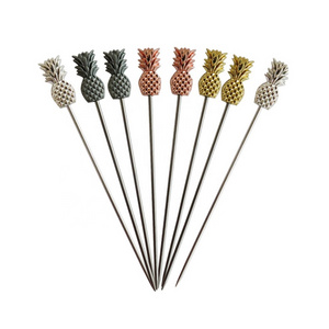 Silver Reusable Metal Cocktail Picks Stainless Steel Fruit Dessert Cake Pin Toothpick For Bar Drink Appetizer