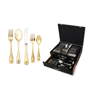 72 Pcs Gold flatware medusa cutlery italian brands hollow handle with Wooden Storage Case