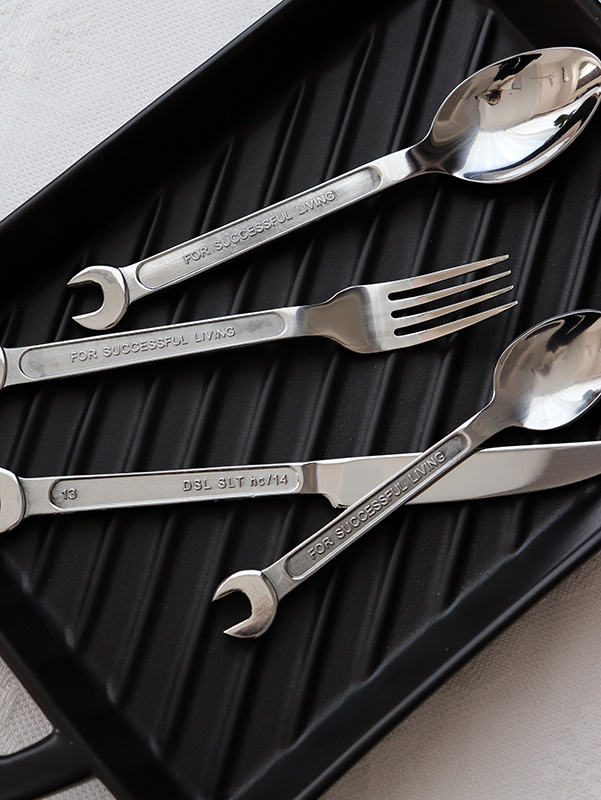 Italian mechanical industrial style tableware 4 piece stainless steel Spanner knife fork spoon Wrench mechanic cutlery