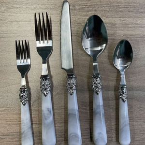 Vintage Retro Stainless Steel Dining Resin Handle Flatware, 12 Piece Royal White Pearl Acrylic Cutlery Silverware Set