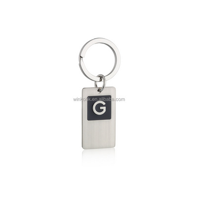 Custom Stock men's metal letter G keychain rectangle plate with black enamel back side engravable metal souvenir keyring gifts