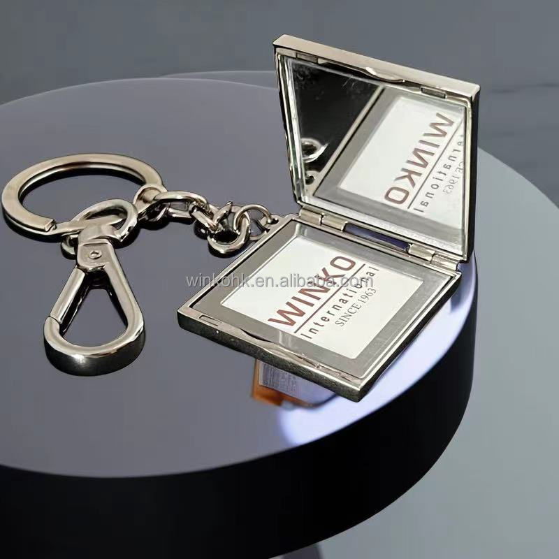 Stock square functional locket metal Keychain with 3.3 x 3.4 photo opening and mirror promotion souvenir metal keyrings