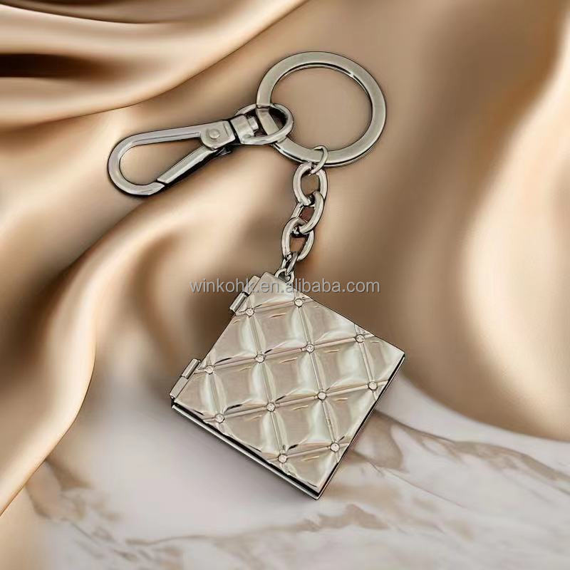 Stock square functional locket metal Keychain with 3.3 x 3.4 photo opening and mirror promotion souvenir metal keyrings