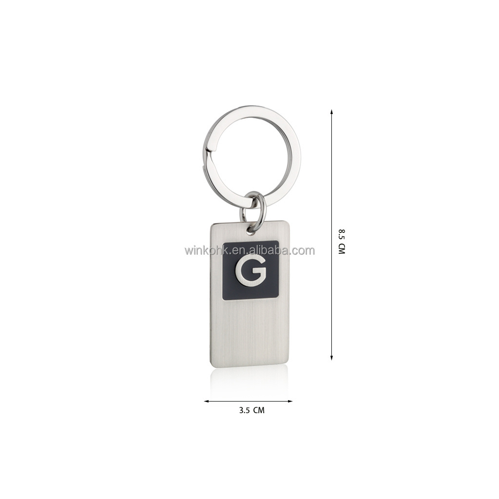 Custom Stock men's metal letter G keychain rectangle plate with black enamel back side engravable metal souvenir keyring gifts