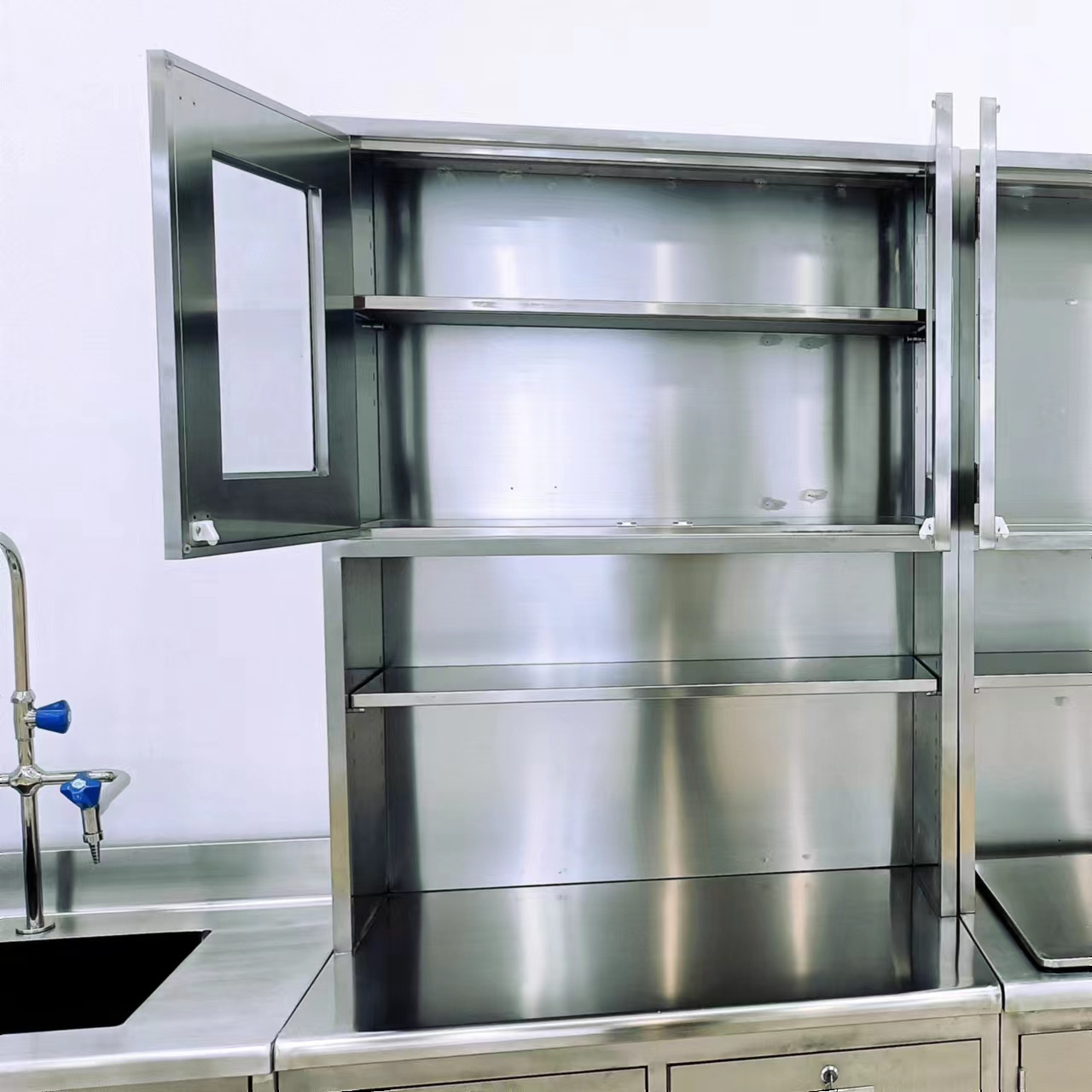 Hospital lab furniture clean room 304 stainless steel worktable with sink and faucet of kitchen cabinet