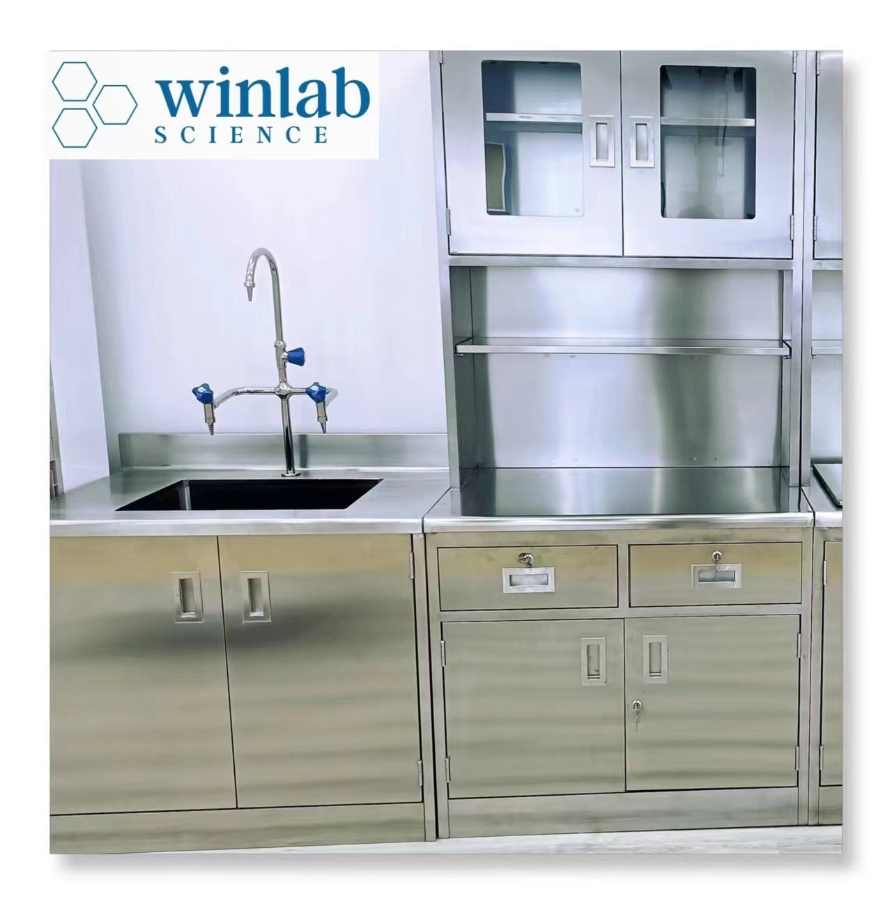 Hospital lab furniture clean room 304 stainless steel worktable with sink and faucet of kitchen cabinet