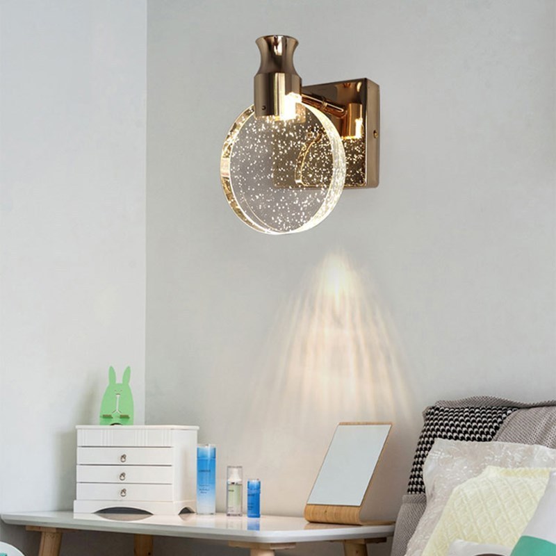 Nordic Luxury Design Indoor Living Room Bedroom Sconce Led Bubble Crystal Gold Wall Lamp Modern Bedside Single Wall Lamp Light