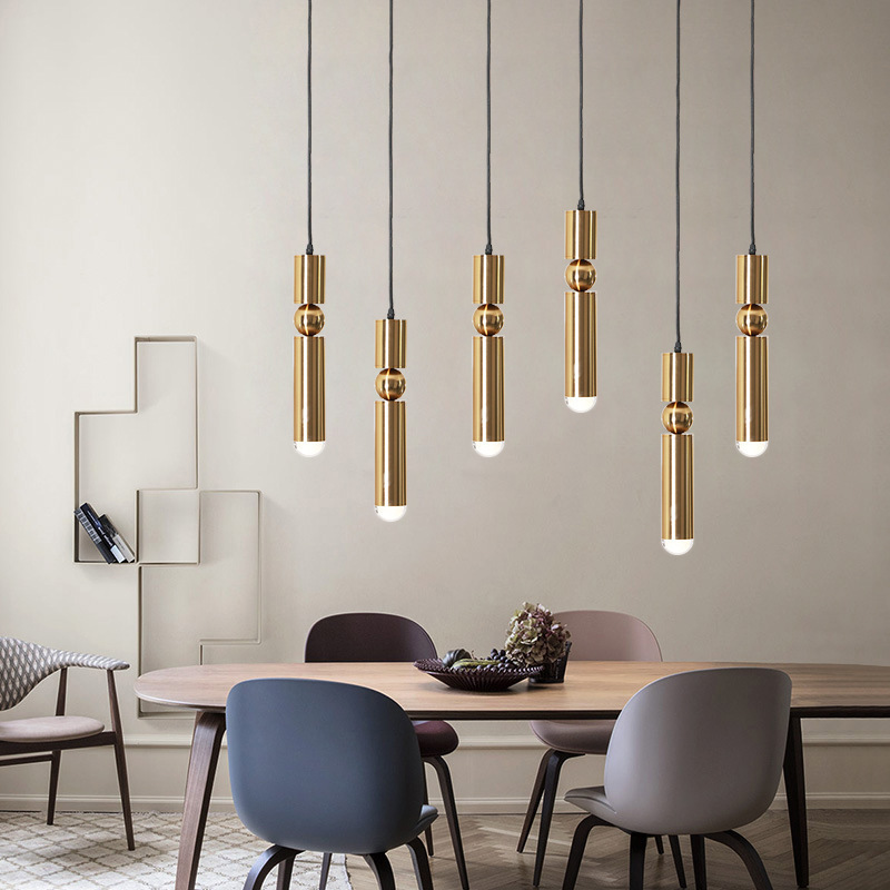 Modern Bedside Long Pipe Pendant Light Simple Gold Chandelier Pendant Light Luxury Nordic LED Unique Shape Pendant Light Fixture