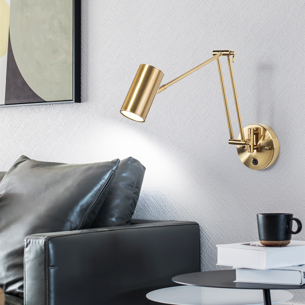 Modern Adjustable Swing Arm Vintage Wall Lamp Light Foldable Gold With On/off Switch Wall Mounted Reading Lighting Bedside Wall light