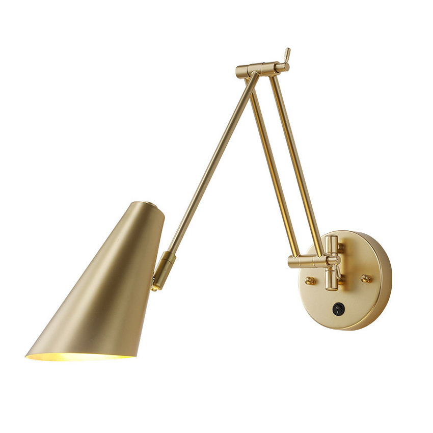 Modern Adjustable Swing Arm Vintage Wall Lamp Light Foldable Gold With On/off Switch Wall Mounted Reading Lighting Bedside Wall light