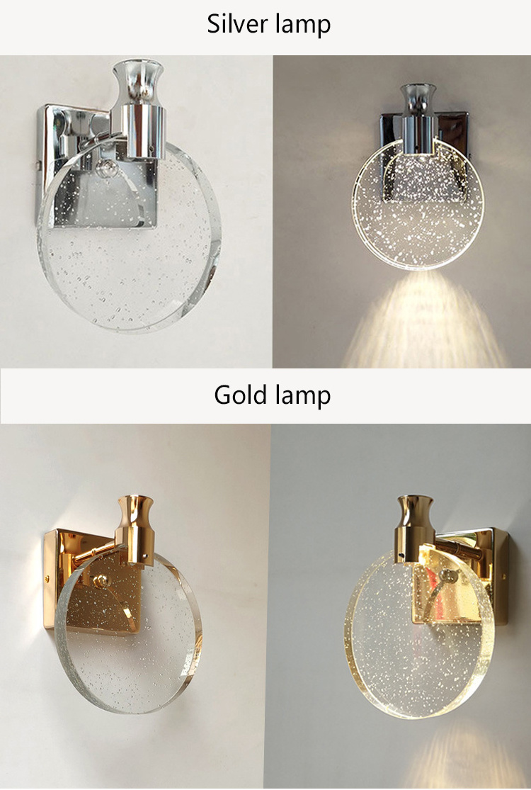 Nordic Luxury Design Indoor Living Room Bedroom Sconce Led Bubble Crystal Gold Wall Lamp Modern Bedside Single Wall Lamp Light