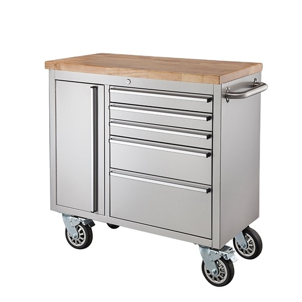 High quality  Stainless steel tool chest with rubber timber caster Tool Cabinet