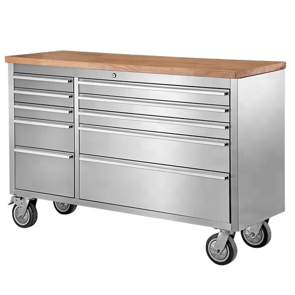 56 inch Stainless Steel Rolling Tool Cabinet Workbench Tool Drawer Cabinet