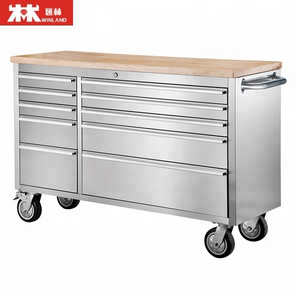 41inch Stainless steel tool cabinet chest with rubber timber caster