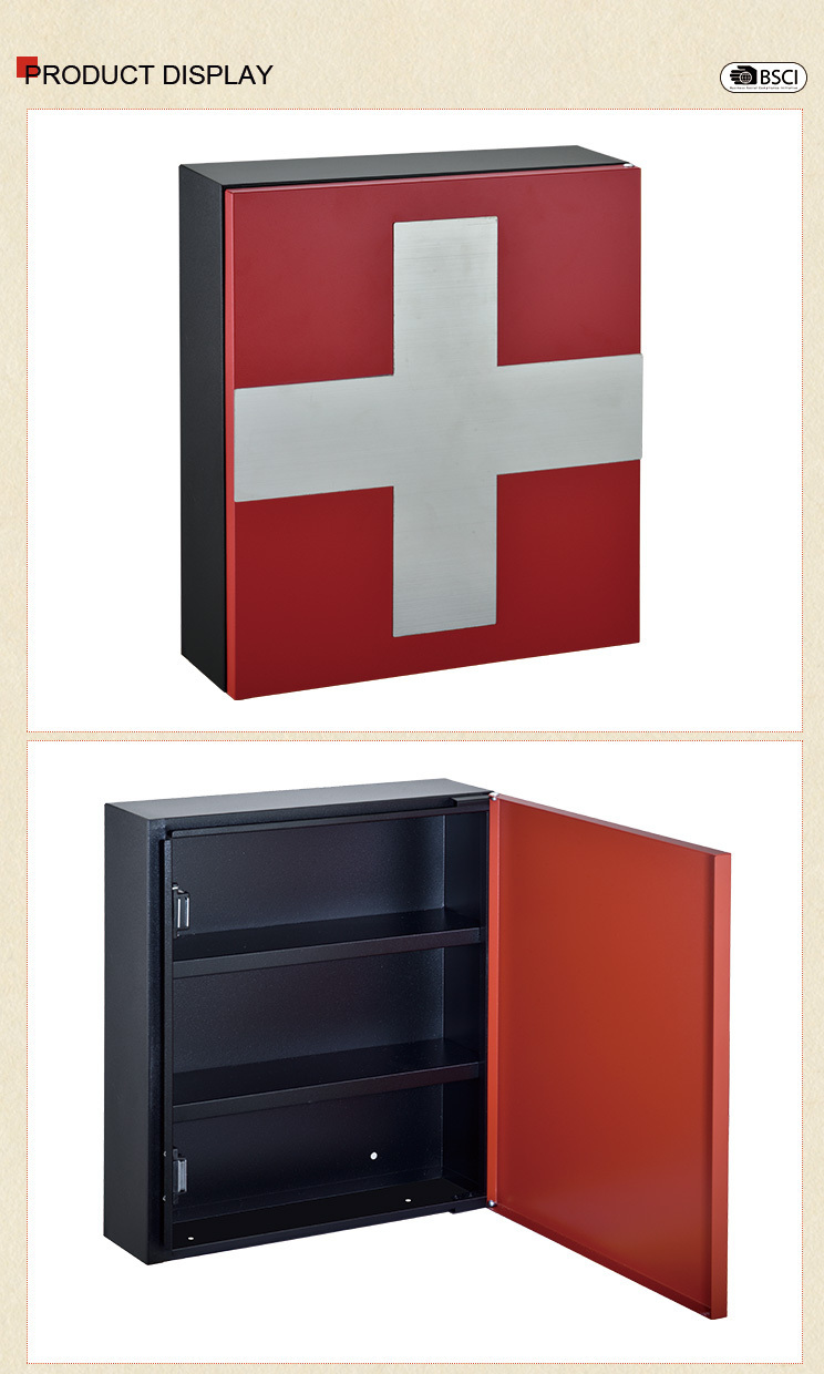 Wall Mounted Steel Medical Organizer Safe and Secure Storage for Medicine First Aid and Emergency Kit