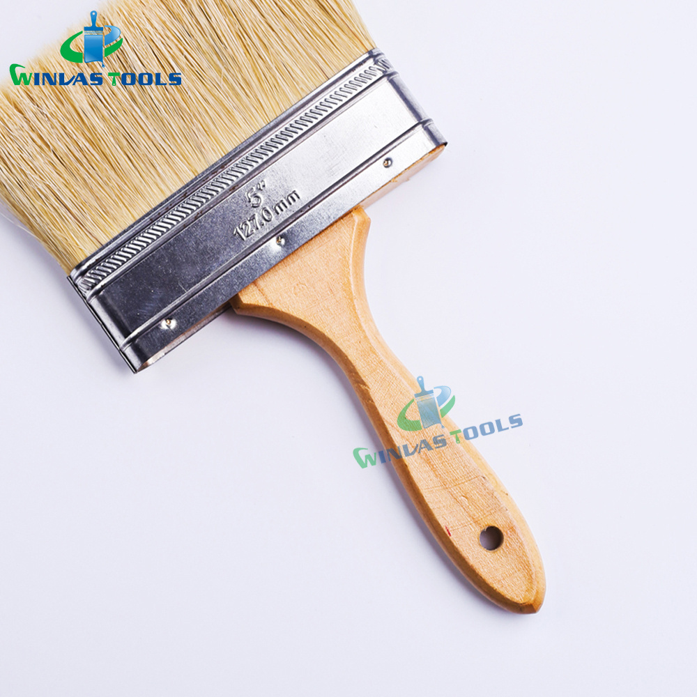 Natural Bristle flat Brush wooden Handles and Stainless steel tinplate Paint Brush