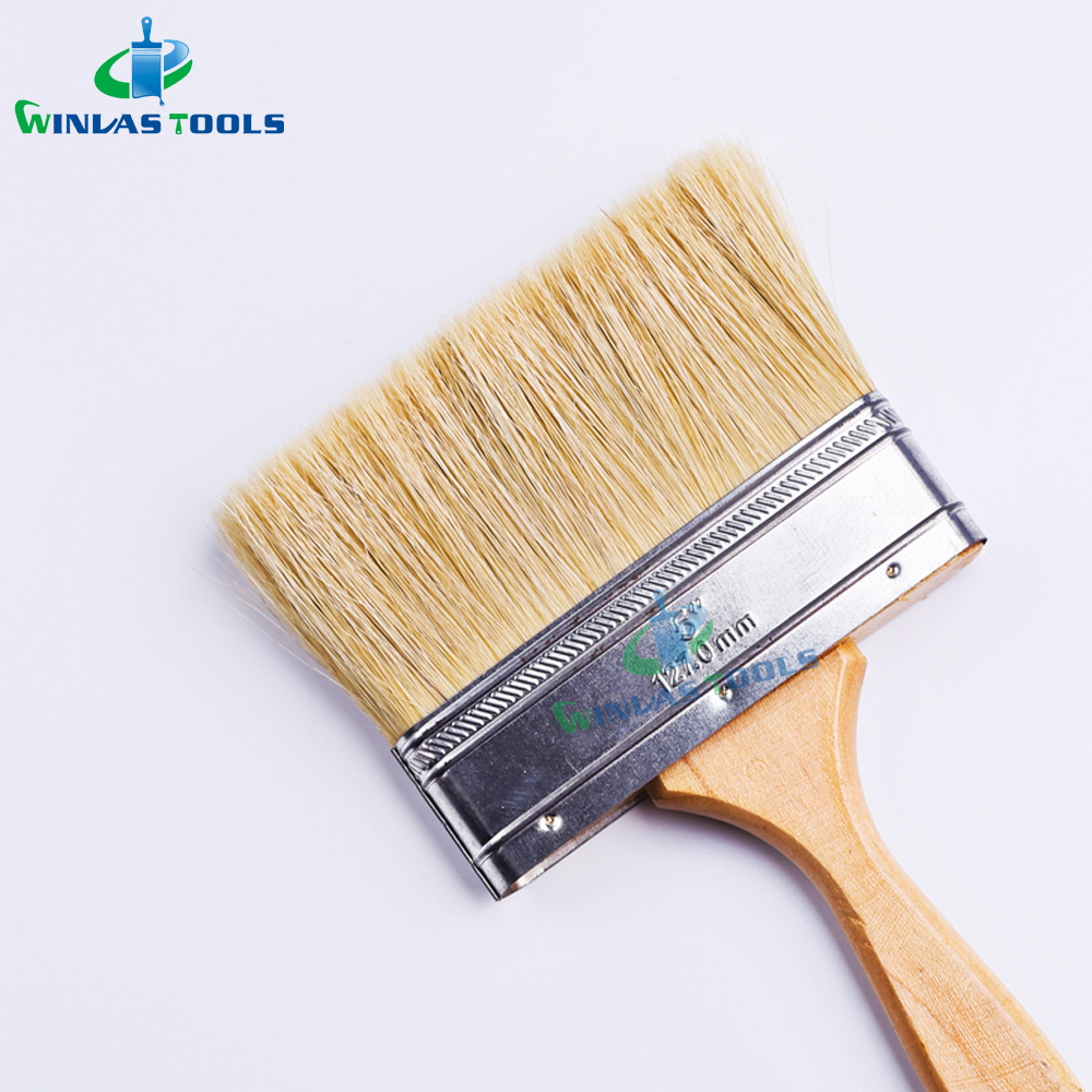 Natural Bristle flat Brush wooden Handles and Stainless steel tinplate Paint Brush