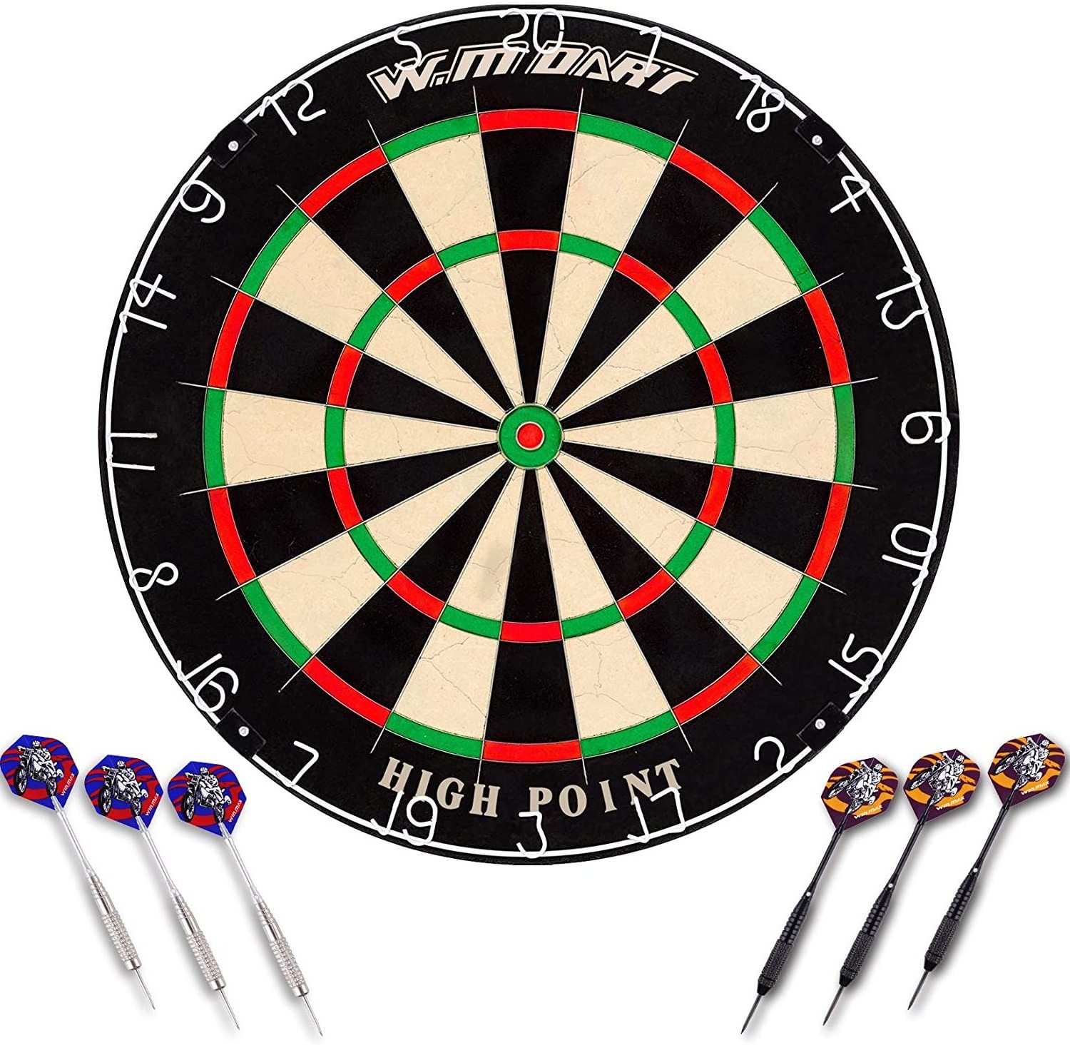 Win.max Dart Board Bristle Steel Tip Dartboard with Flights Finger Grip Wax 6 Darts