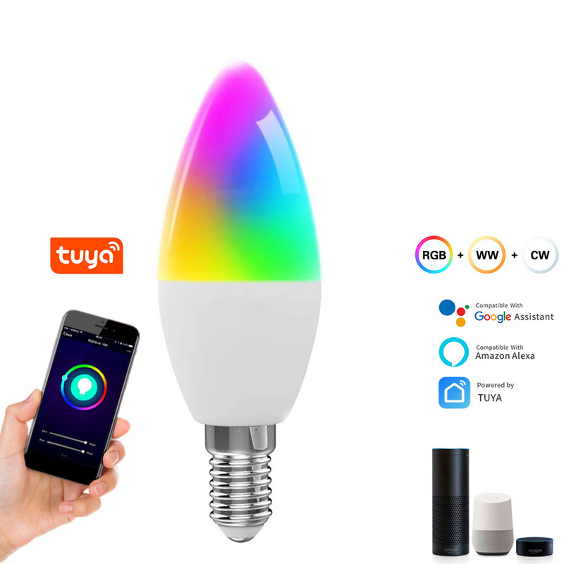 LED Candelabra Bulb 9W WIFI smart candle bulb indoor lighting base Voice Control Color Changing Music Alexa Tuya light bulb lamp