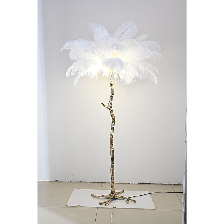 Ostrich feather tree stand LED floor lamp for home living room decoration feather gold white lamp