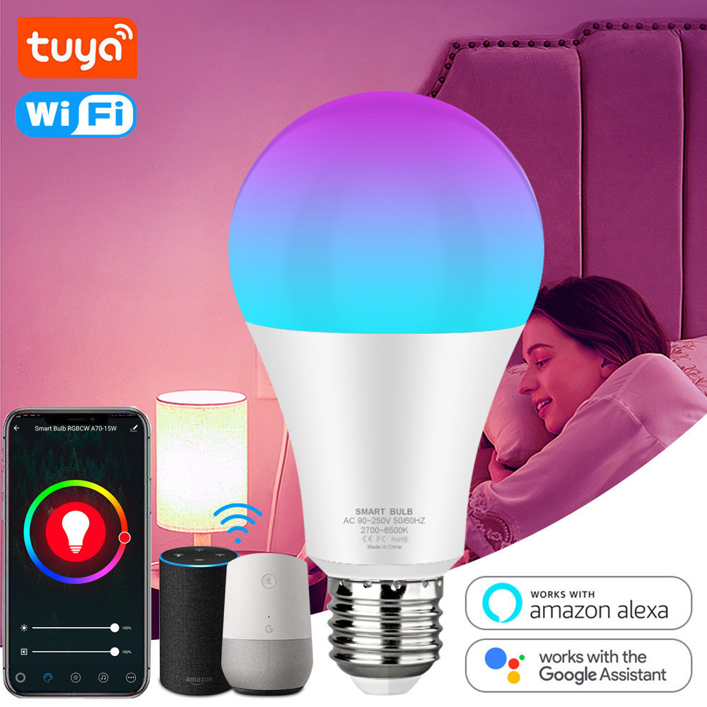 Smart Led Light Bulb Tuya smart Bulb E27 Smart Wifi Lamp 220V Led Bulb RGBCW Light 12W 15W Alexa For Home