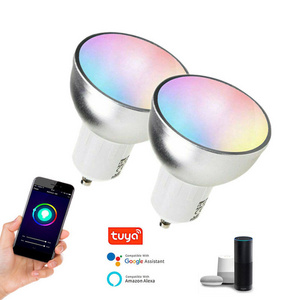 GU10 WIFI led bulb-compatible cellphone app smart speaker voice control 5w smart rgb Alexa Tuya smart led colour changing bulb