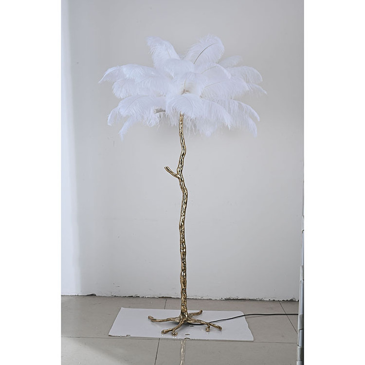 Ostrich feather tree stand LED floor lamp for home living room decoration feather gold white lamp