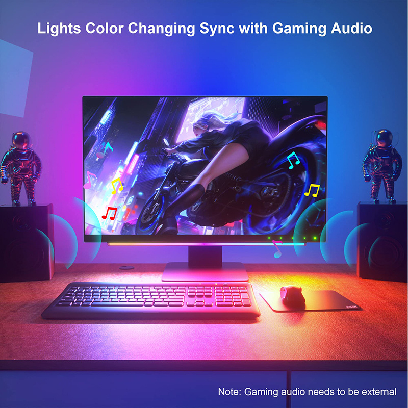 Under Monitor Light Bar RGBIC Screenbar Light Desk Lamp Computer Dimmable LED Dynamic Rainbow Effect Gaming Changing Light Bar