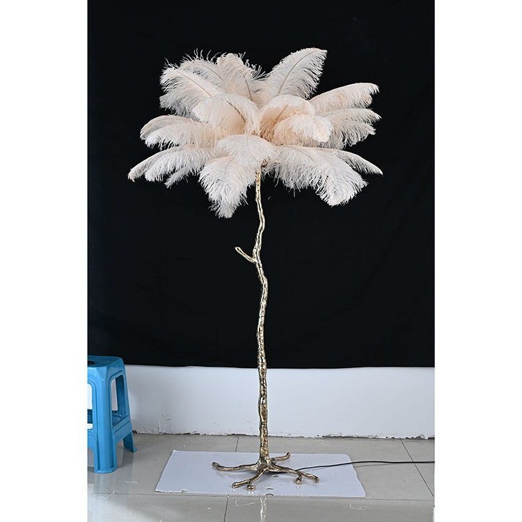 Ostrich feather tree stand LED floor lamp for home living room decoration feather gold white lamp