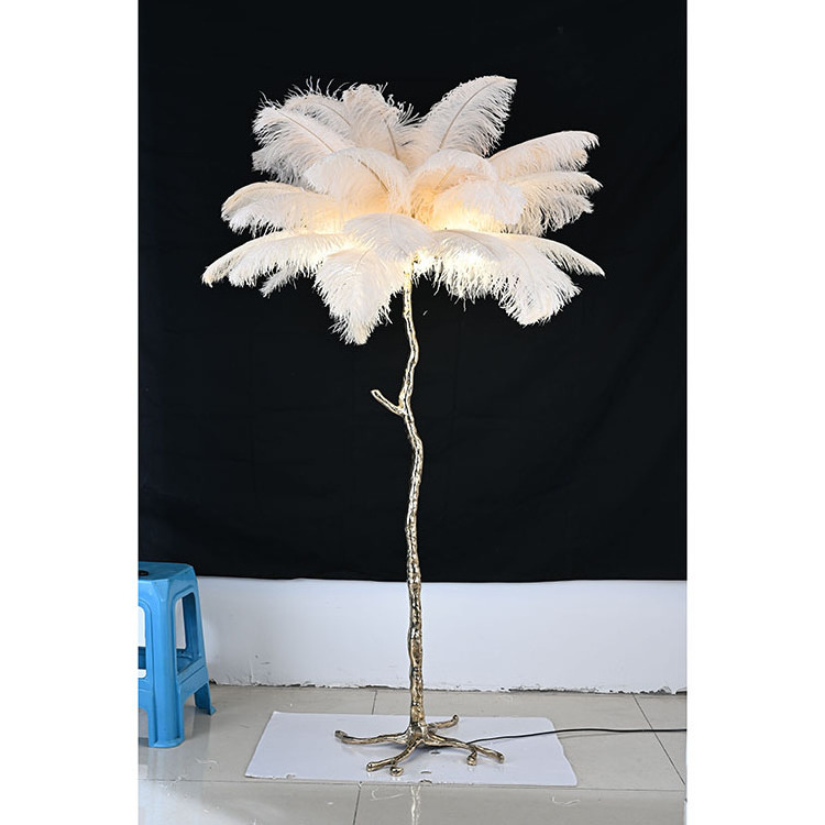 Ostrich feather tree stand LED floor lamp for home living room decoration feather gold white lamp