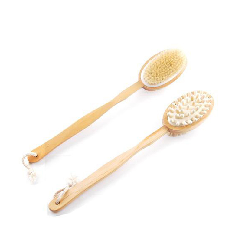 Wood Long Handle Back Brush Natural Bristle Shower Massage Body Bath Brush