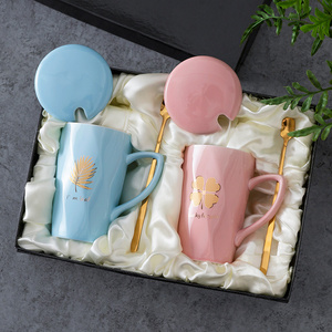 high quality light luxury luxurious thermal mr and mrs coffee tea mug cup set gift set box  black ceramic coffee cup mug