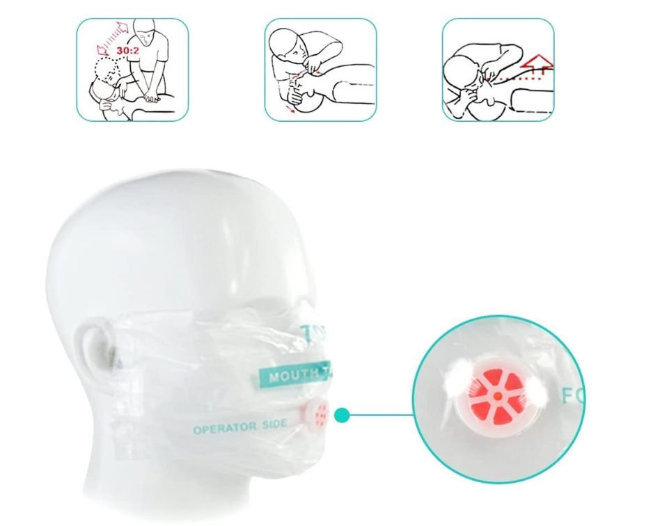 CE Disposable CPR Mask Face Shield One way Valve with LOGO  for first aid and breathing training CPR barrier