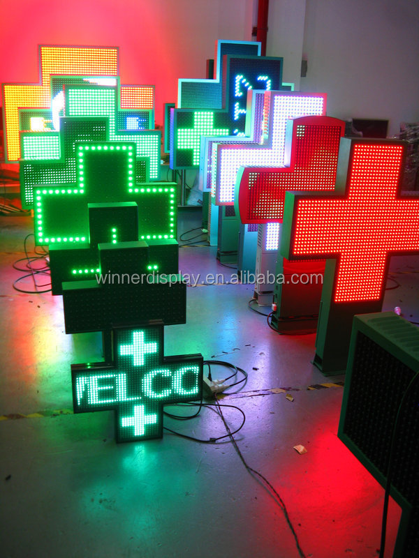 Customized HD 1000mm led pharmacy cross sign P10 outdoor led cross screen full color led cross pharmacy