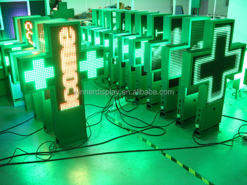 Double side cross pharmacy led high resolution p10 pharmacy cross sign green red blue color