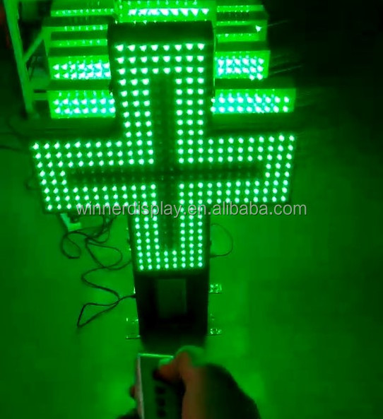 Full color led pharmacy cross sign 800mm waterproof P16 pharmacy green cross led display outdoor