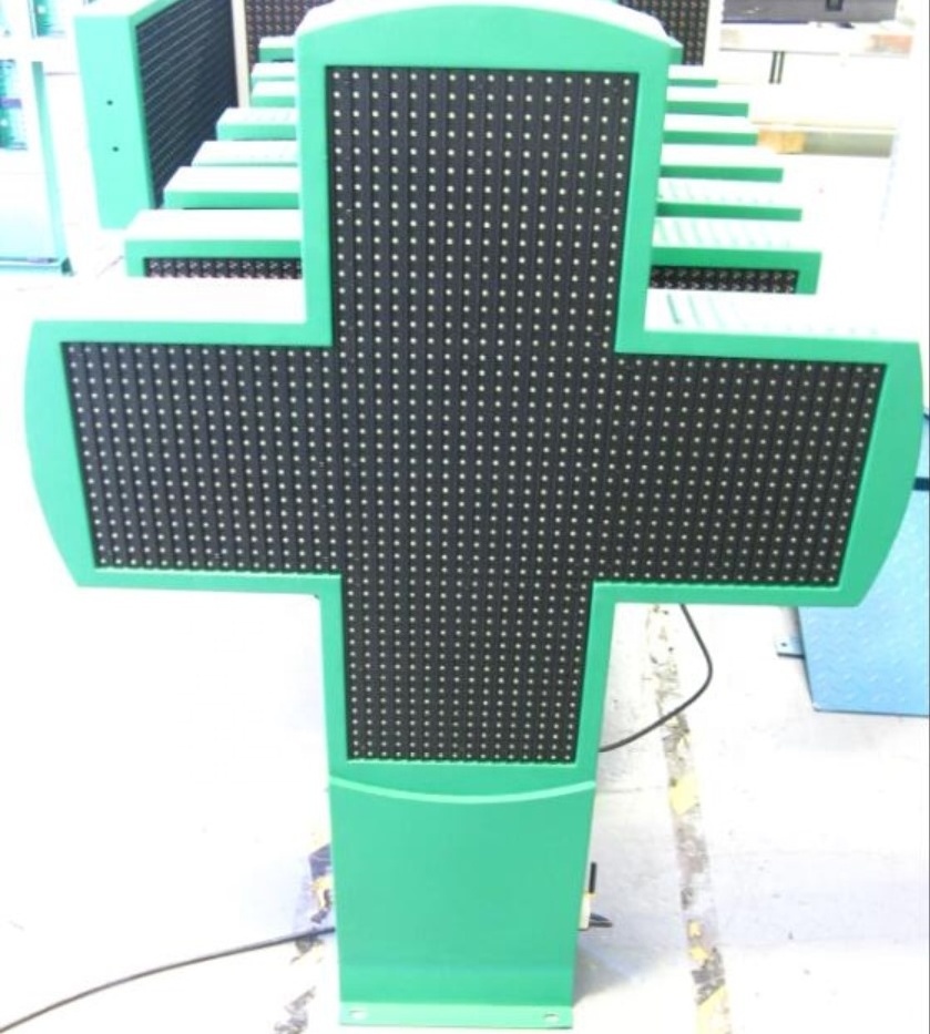 Full color led pharmacy cross sign 800mm waterproof P16 pharmacy green cross led display outdoor