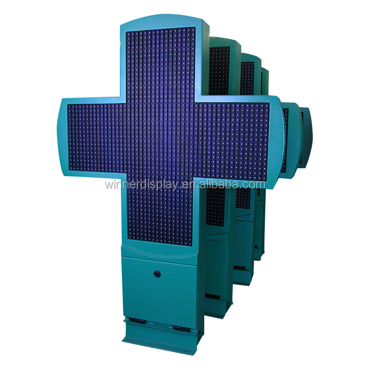 Double side cross pharmacy led high resolution p10 pharmacy cross sign green red blue color