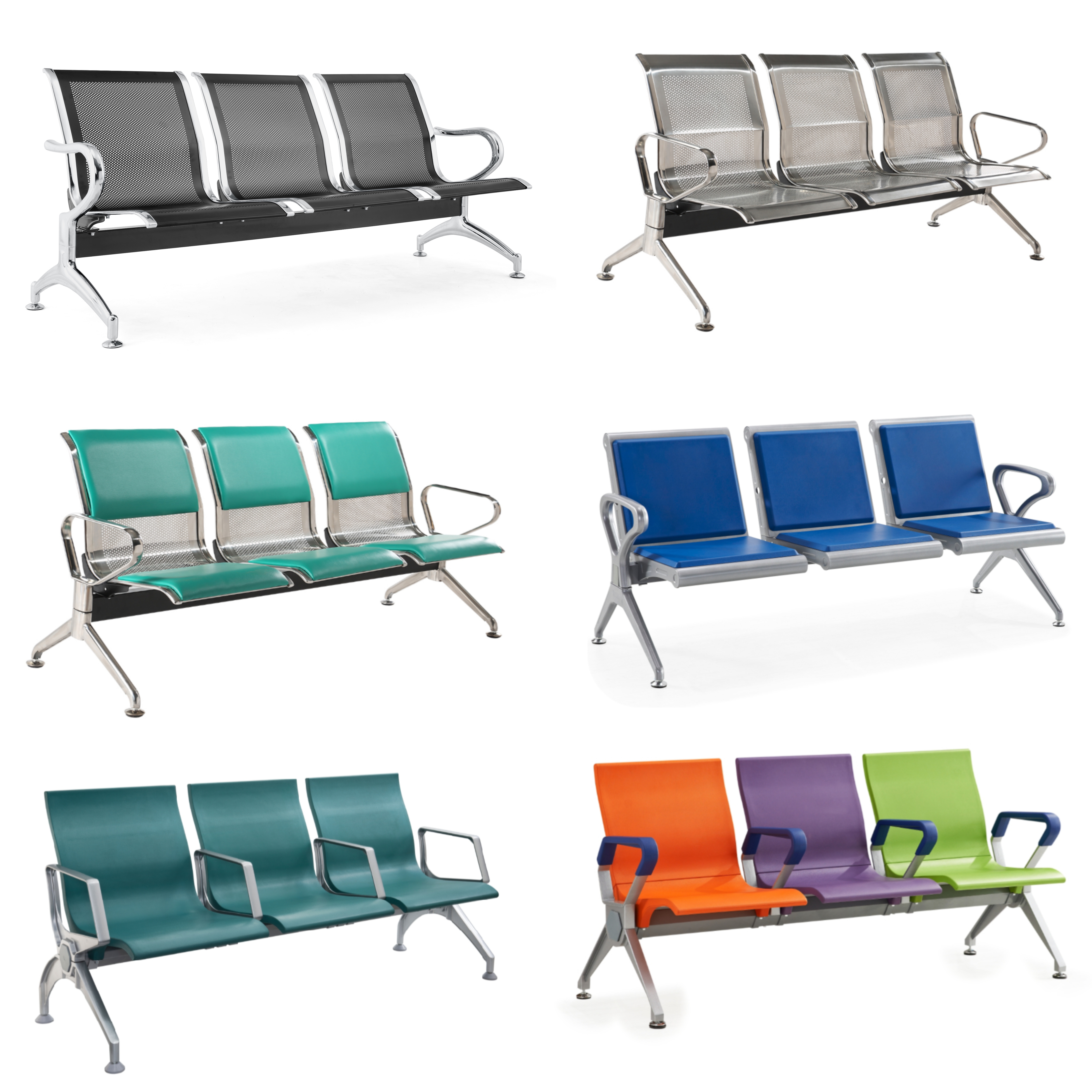 Public Waiting Chair 5-seater Airport Chair W9601-5 Stainless Steel Customer Waiting Area Reception Seating For Salon Medical