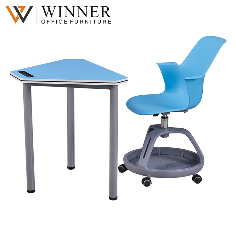 Factory Wholesale Durable Modern Green Plastic Office College University School Chairs And Desk Group Table With Attached Wheels